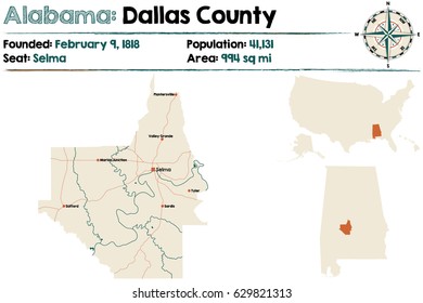 Large and detailed map of Dallas County in Alabama