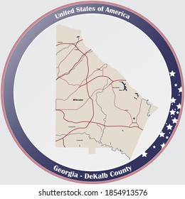 Große und detaillierte Karte des Bezirks DeKalb in Georgia, USA.