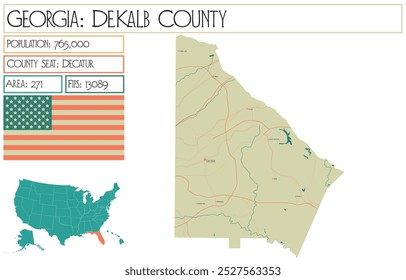 Grande y detallado mapa de DeKalb County en Georgia Estados Unidos.