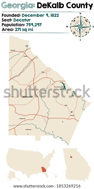 Large Detailed Map Dekalb County Georgia Stock Vector Royalty Free 1853269216 Shutterstock 2571