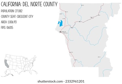 Große und detaillierte Karte von Del Norte County in Kalifornien, USA.