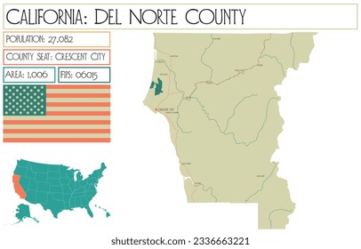 Large and detailed map of Del Norte County in California, USA.