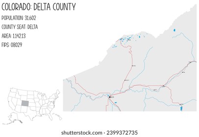 Large and detailed map of Delta County in Colorado, USA.