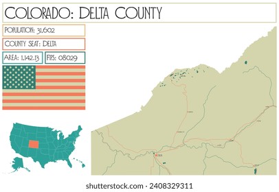 Large and detailed map of Delta County in Colorado USA.