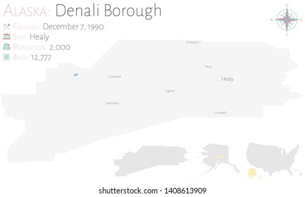 Large and detailed map of Denali county in Alaska, USA.