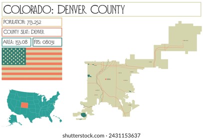 Mapa grande y detallado del Condado de Denver en Colorado EE.UU..