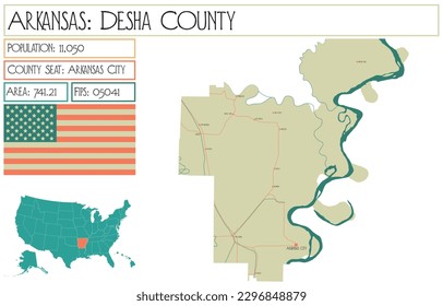 Mapa grande y detallado del Condado de Desha en Arkansas, EEUU.
