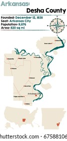 Large and detailed map of Desha County in Arkansas