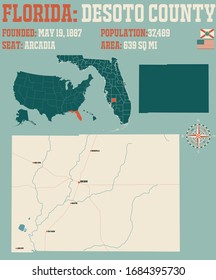 Large and detailed map of DeSoto county in Florida, USA.