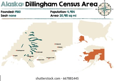 Large and detailed map of Dillingham Census Area in Alaska.