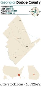 Large and detailed map of Dodge county in Georgia, USA.