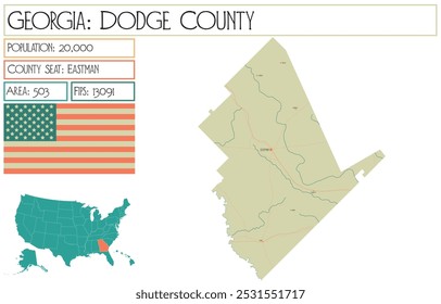 Large and detailed map of Dodge County in Georgia USA.