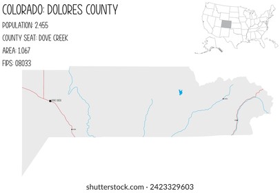 Large and detailed map of Dolores County in Colorado, USA.