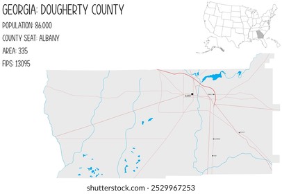 Large and detailed map of Dougherty County in Georgia, USA.