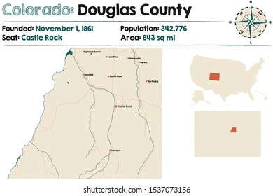 Large And Detailed Map Of Douglas County In Colorado, USA.