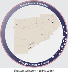 Large and detailed map of Douglas county in Georgia, USA.