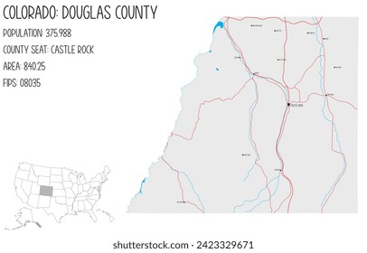 Large and detailed map of Douglas County in Colorado, USA.