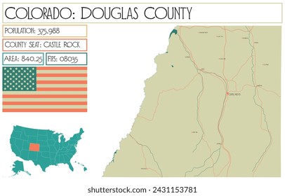 Large and detailed map of Douglas County in Colorado USA.