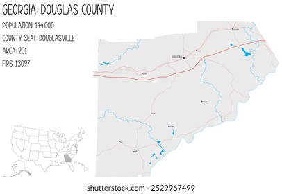 Grande y detallado mapa de Douglas County en Georgia, Estados Unidos.