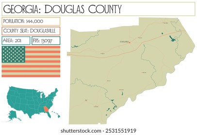 Mapa grande e detalhado de Douglas County, Geórgia EUA.