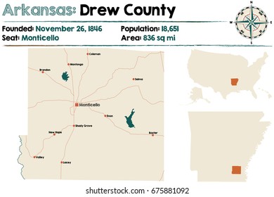Large and detailed map of Drew County in Arkansas