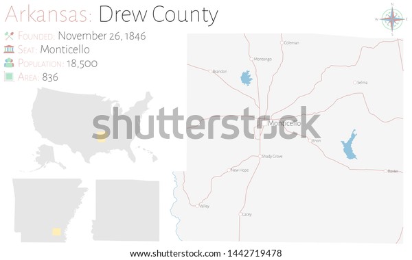 Large Detailed Map Drew County Arkansas Stock Vector (Royalty Free ...