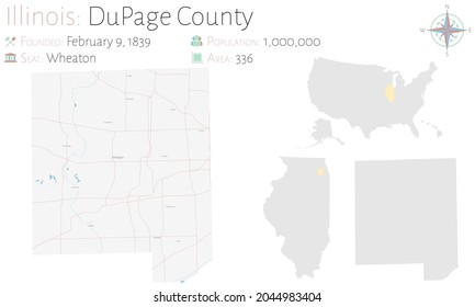 Large And Detailed Map Of DuPage County In Illinois, USA.