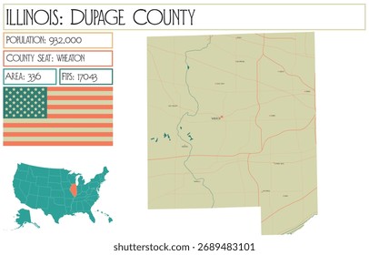Large and detailed map of Dupage County in Illinois USA.