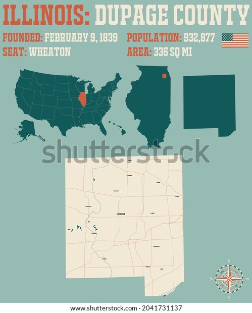 Large Detailed Map Dupage County Illinois Stock Vector (Royalty Free ...