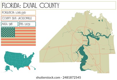 Large and detailed map of Duval County in Florida USA.