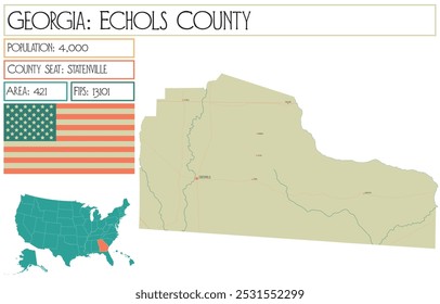 Large and detailed map of Echols County in Georgia USA.