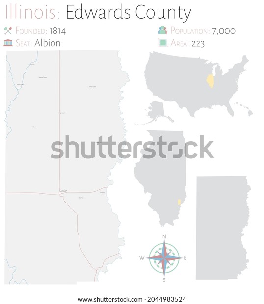 Large Detailed Map Edwards County Illinois Stock Vector (Royalty Free ...