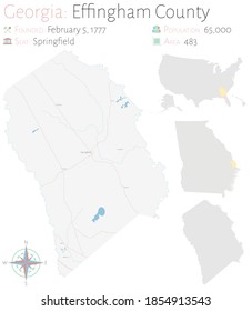 Große und detaillierte Karte des Bezirks Effingham in Georgia, USA.