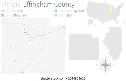 Large and detailed map of Effingham county in Illinois, USA.