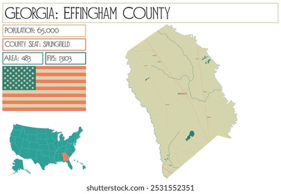 Grande y detallado mapa de Effingham County en Georgia Estados Unidos.