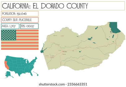 Large and detailed map of El Dorado County in California, USA.