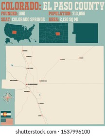 Large and detailed map of El Paso county in Colorado, USA.