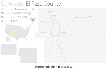 Large and detailed map of El Paso county in Colorado, USA.