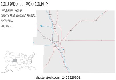 Große und detaillierte Karte von El Paso County in Colorado, USA.