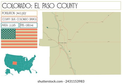 Large and detailed map of El Paso County in Colorado USA.