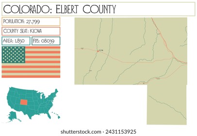 Large and detailed map of Elbert County in Colorado USA.