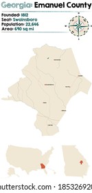 Mapa grande y detallado del condado de Emanuel en Georgia, EEUU.