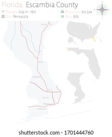 Large and detailed map of Escambia county in Florida, USA.