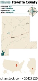 Large and detailed map of Fayette county in Illinois, USA.