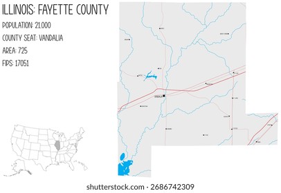 Grande y detallado mapa de Fayette County en Illinois, Estados Unidos.