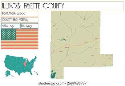 Large and detailed map of Fayette County in Illinois USA.