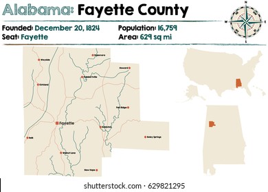 Large and detailed map of Fayette County in Alabama