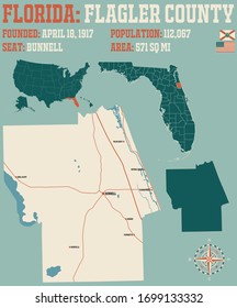 Large and detailed map of Flagler county in Florida, USA.