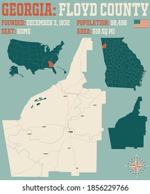 Large and detailed map of Floyd county in Georgia, USA.