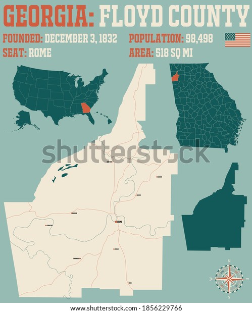 Large Detailed Map Floyd County Georgia Stock Vector (royalty Free 